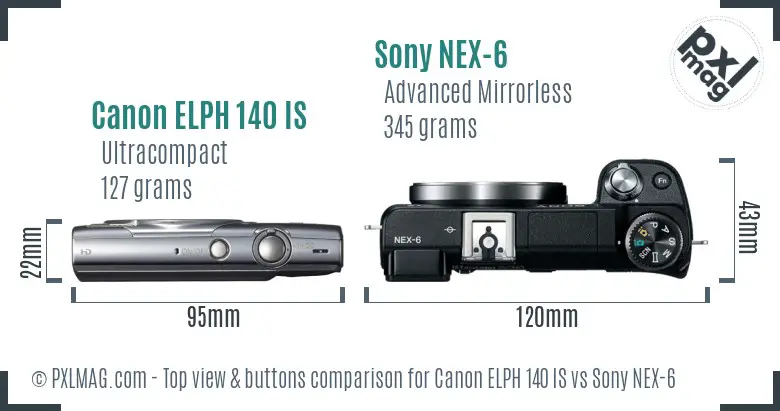 Canon ELPH 140 IS vs Sony NEX-6 top view buttons comparison