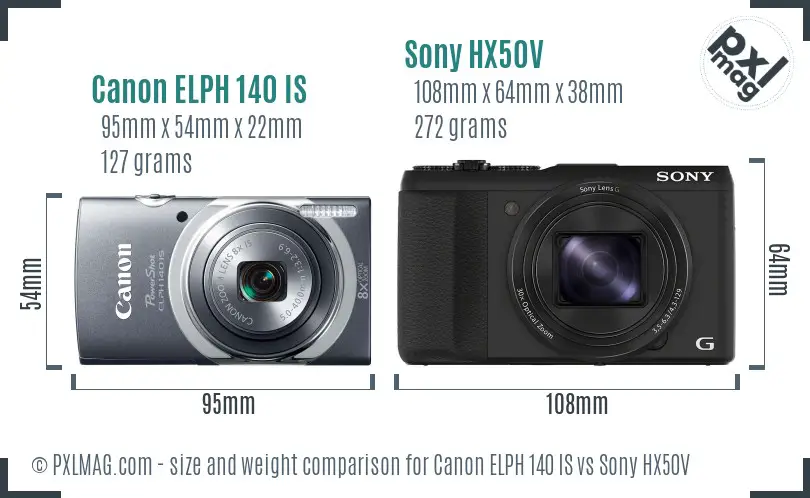 Canon ELPH 140 IS vs Sony HX50V size comparison