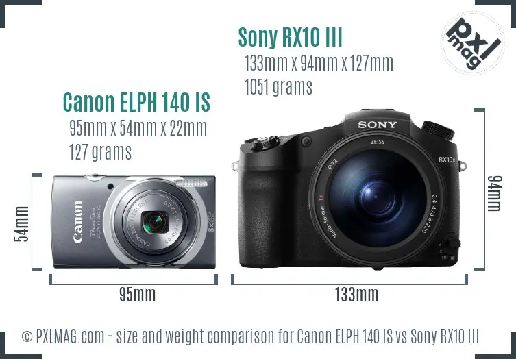 Canon ELPH 140 IS vs Sony RX10 III size comparison
