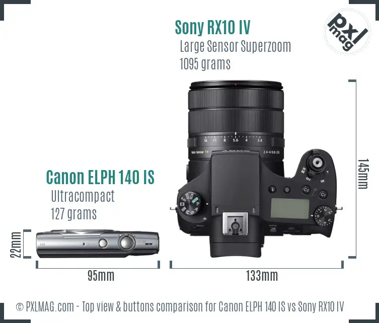 Canon ELPH 140 IS vs Sony RX10 IV top view buttons comparison