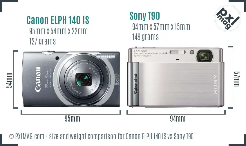 Canon ELPH 140 IS vs Sony T90 size comparison