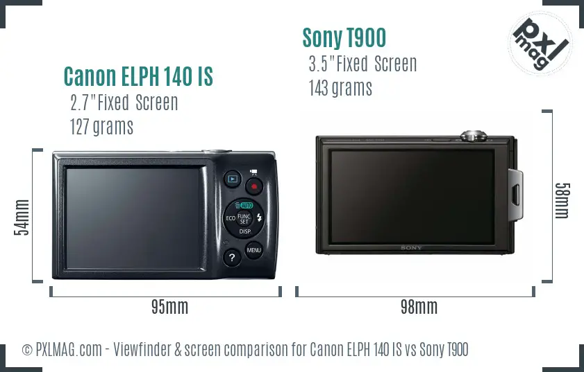 Canon ELPH 140 IS vs Sony T900 Screen and Viewfinder comparison