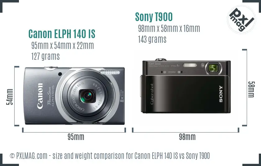 Canon ELPH 140 IS vs Sony T900 size comparison
