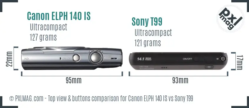 Canon ELPH 140 IS vs Sony T99 top view buttons comparison