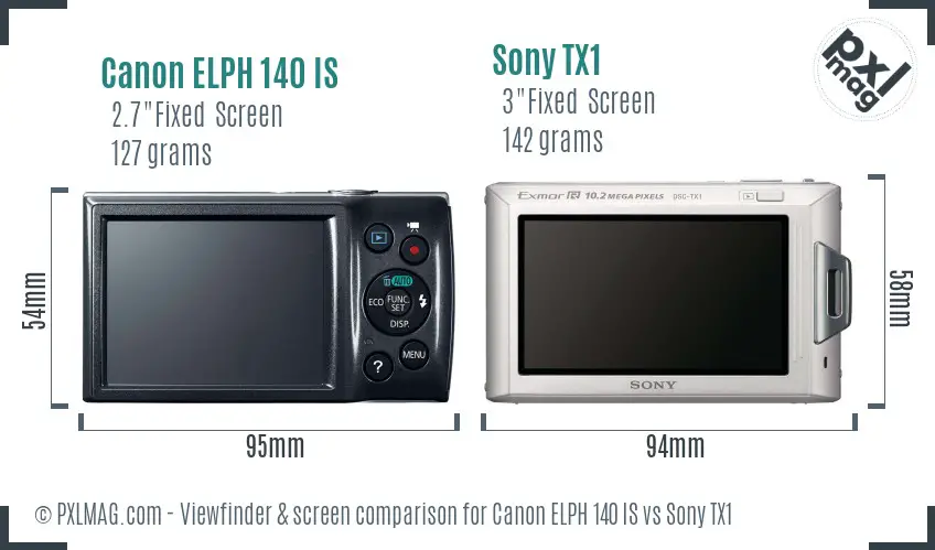 Canon ELPH 140 IS vs Sony TX1 Screen and Viewfinder comparison