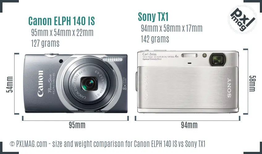 Canon ELPH 140 IS vs Sony TX1 size comparison