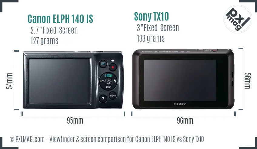 Canon ELPH 140 IS vs Sony TX10 Screen and Viewfinder comparison