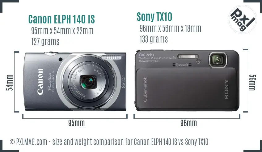 Canon ELPH 140 IS vs Sony TX10 size comparison