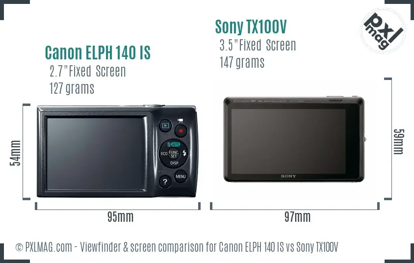 Canon ELPH 140 IS vs Sony TX100V Screen and Viewfinder comparison