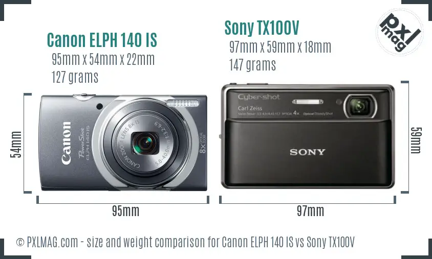 Canon ELPH 140 IS vs Sony TX100V size comparison