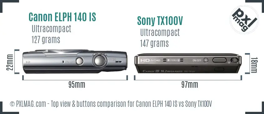 Canon ELPH 140 IS vs Sony TX100V top view buttons comparison