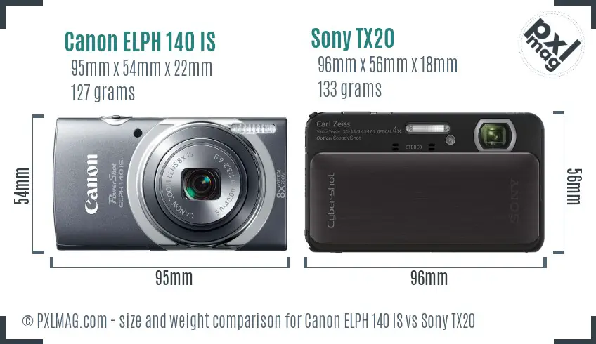 Canon ELPH 140 IS vs Sony TX20 size comparison