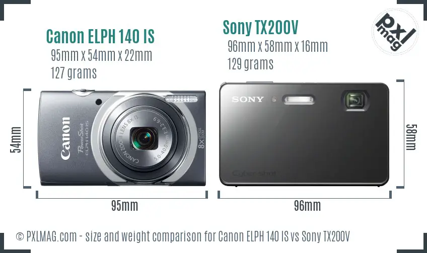 Canon ELPH 140 IS vs Sony TX200V size comparison