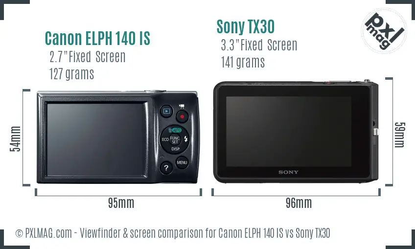 Canon ELPH 140 IS vs Sony TX30 Screen and Viewfinder comparison