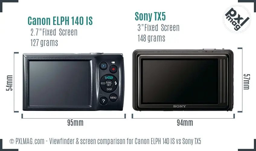 Canon ELPH 140 IS vs Sony TX5 Screen and Viewfinder comparison