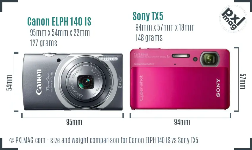 Canon ELPH 140 IS vs Sony TX5 size comparison