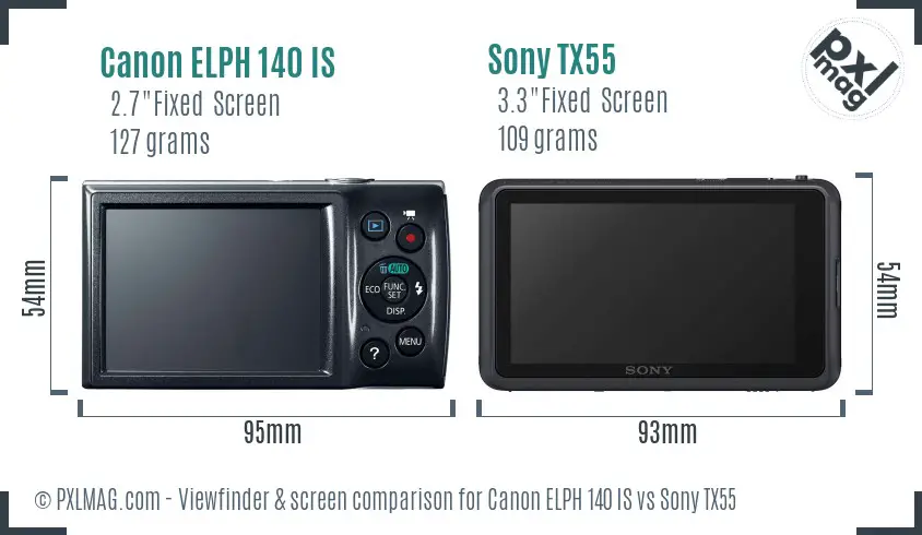 Canon ELPH 140 IS vs Sony TX55 Screen and Viewfinder comparison