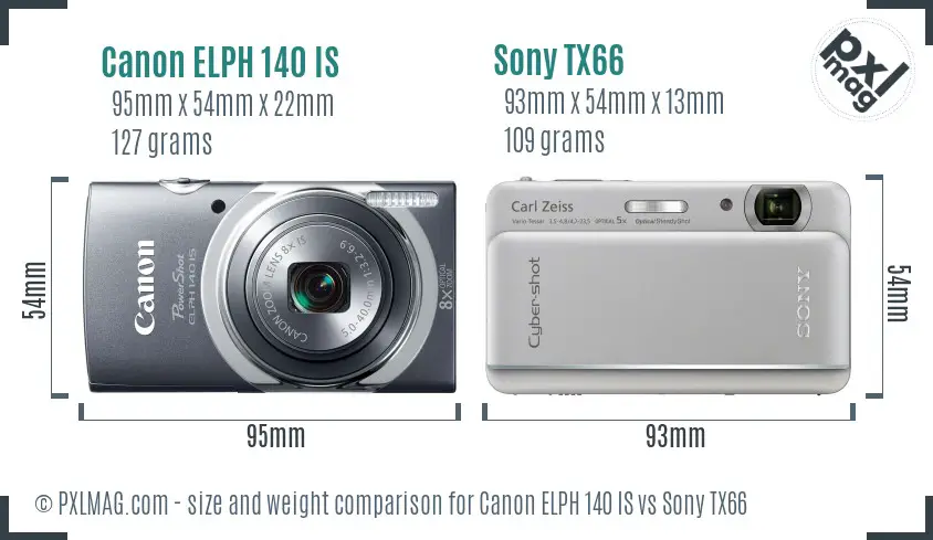 Canon ELPH 140 IS vs Sony TX66 size comparison