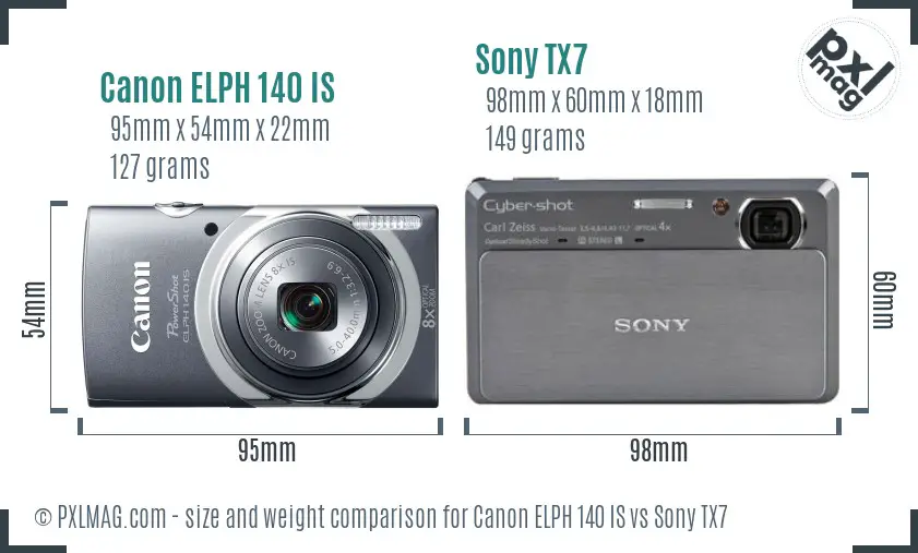 Canon ELPH 140 IS vs Sony TX7 size comparison Canon ELPH 140 IS vs Sony TX7 size comparison