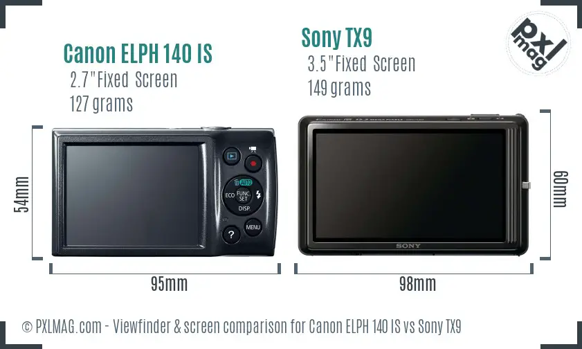 Canon ELPH 140 IS vs Sony TX9 Screen and Viewfinder comparison