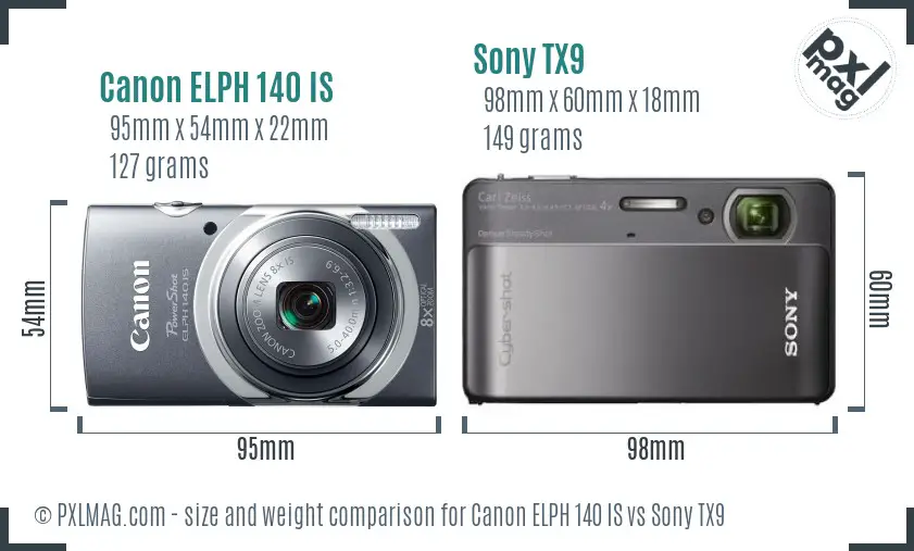 Canon ELPH 140 IS vs Sony TX9 size comparison