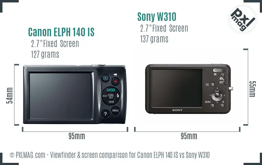 Canon ELPH 140 IS vs Sony W310 Screen and Viewfinder comparison