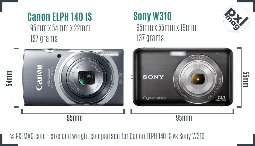 Canon ELPH 140 IS vs Sony W310 size comparison