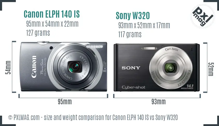 Canon ELPH 140 IS vs Sony W320 size comparison