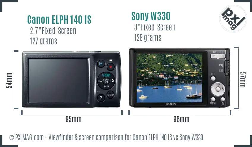 Canon ELPH 140 IS vs Sony W330 Screen and Viewfinder comparison