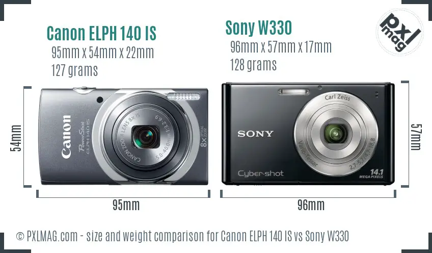 Canon ELPH 140 IS vs Sony W330 size comparison