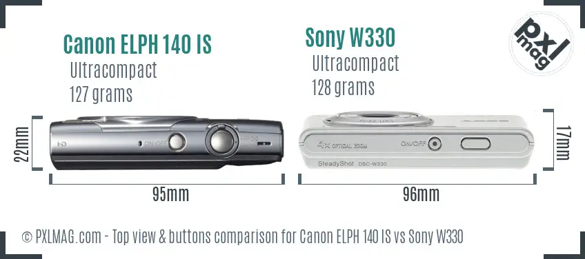 Canon ELPH 140 IS vs Sony W330 top view buttons comparison