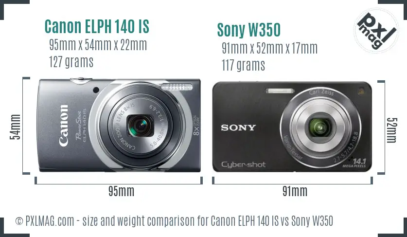 Canon ELPH 140 IS vs Sony W350 size comparison