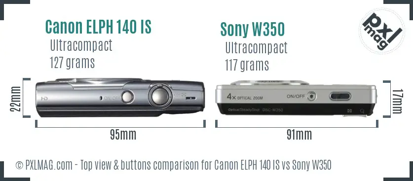 Canon ELPH 140 IS vs Sony W350 top view buttons comparison