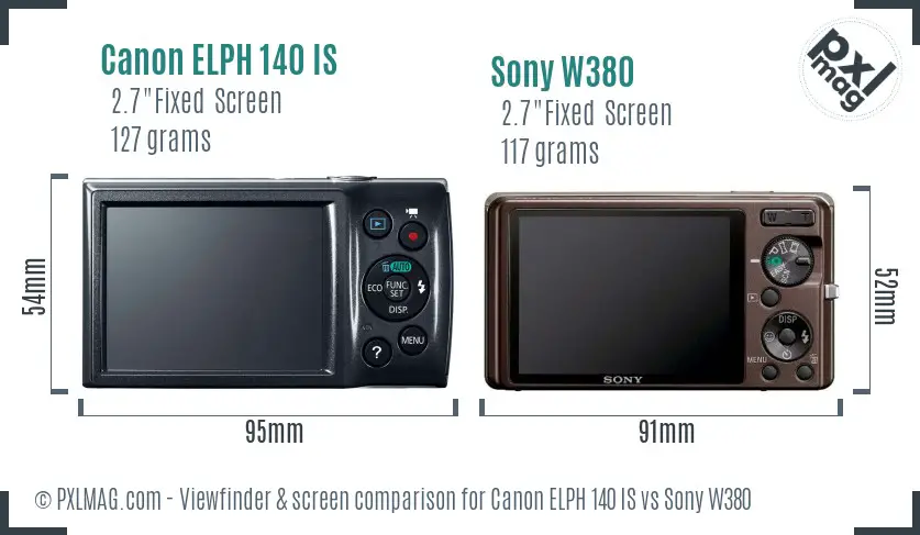 Canon ELPH 140 IS vs Sony W380 Screen and Viewfinder comparison