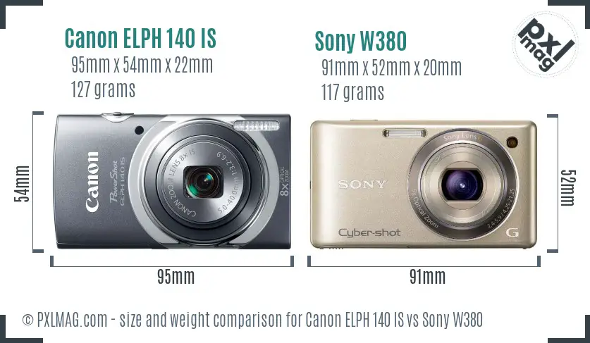 Canon ELPH 140 IS vs Sony W380 size comparison