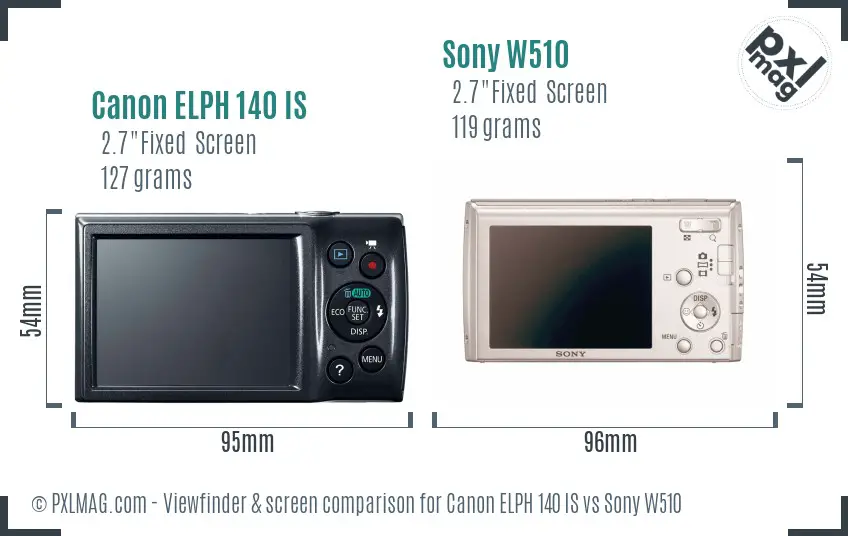 Canon ELPH 140 IS vs Sony W510 Screen and Viewfinder comparison