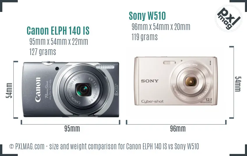 Canon ELPH 140 IS vs Sony W510 size comparison