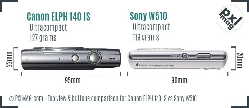 Canon ELPH 140 IS vs Sony W510 top view buttons comparison
