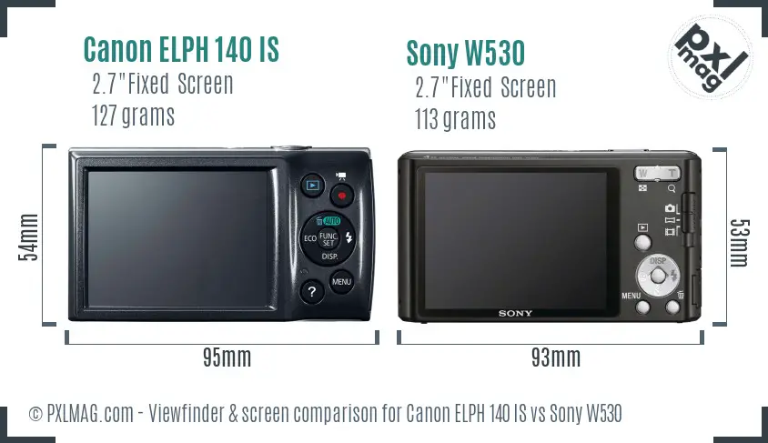 Canon ELPH 140 IS vs Sony W530 Screen and Viewfinder comparison