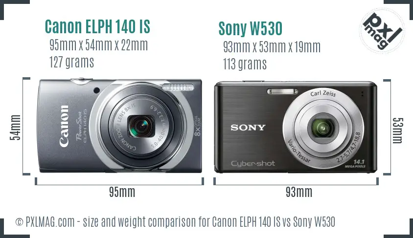 Canon ELPH 140 IS vs Sony W530 size comparison