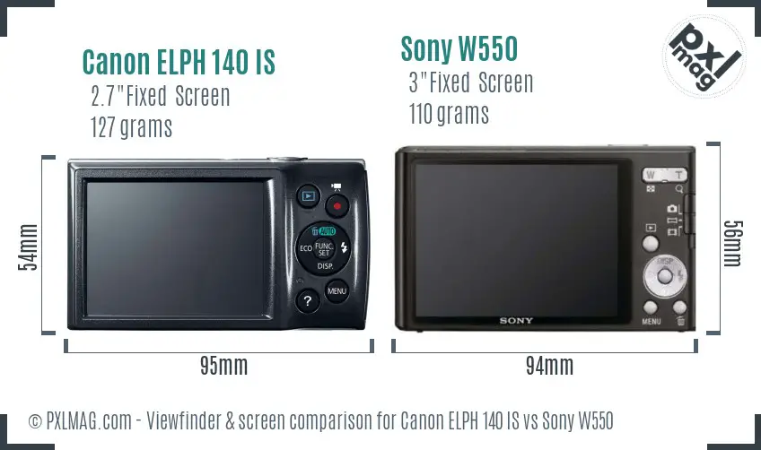 Canon ELPH 140 IS vs Sony W550 Screen and Viewfinder comparison