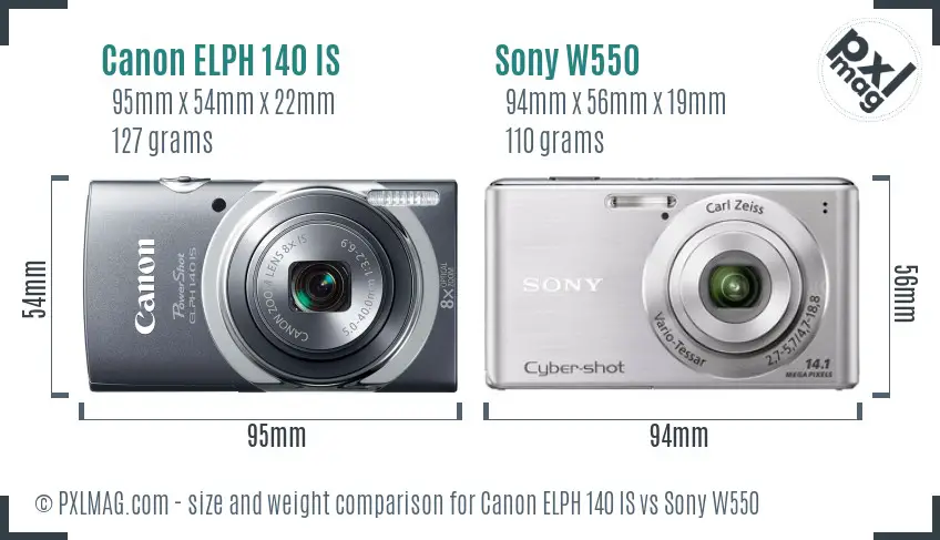 Canon ELPH 140 IS vs Sony W550 size comparison