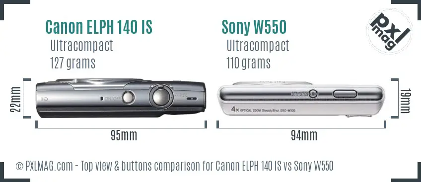 Canon ELPH 140 IS vs Sony W550 top view buttons comparison