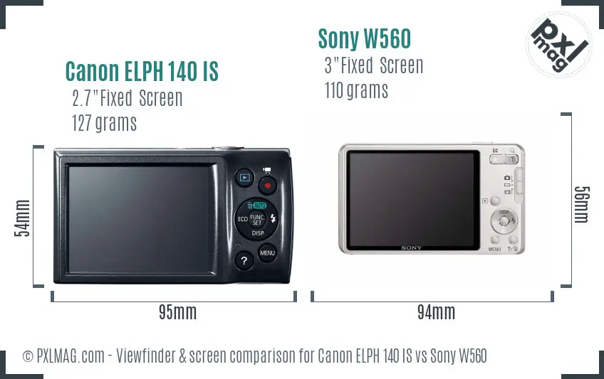 Canon ELPH 140 IS vs Sony W560 Screen and Viewfinder comparison