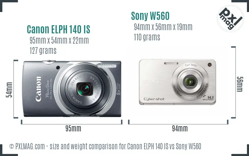 Canon ELPH 140 IS vs Sony W560 size comparison