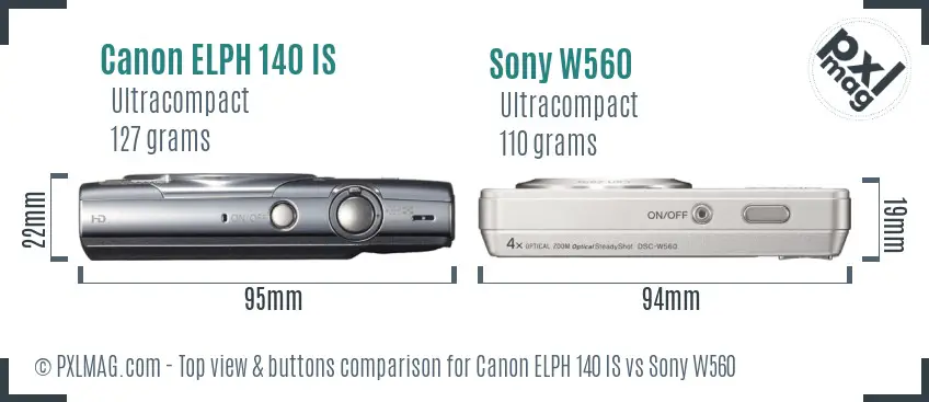 Canon ELPH 140 IS vs Sony W560 top view buttons comparison