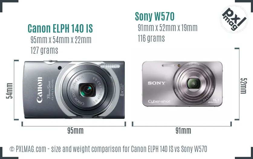 Canon ELPH 140 IS vs Sony W570 size comparison