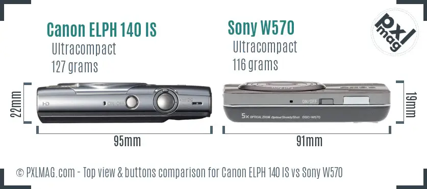 Canon ELPH 140 IS vs Sony W570 top view buttons comparison