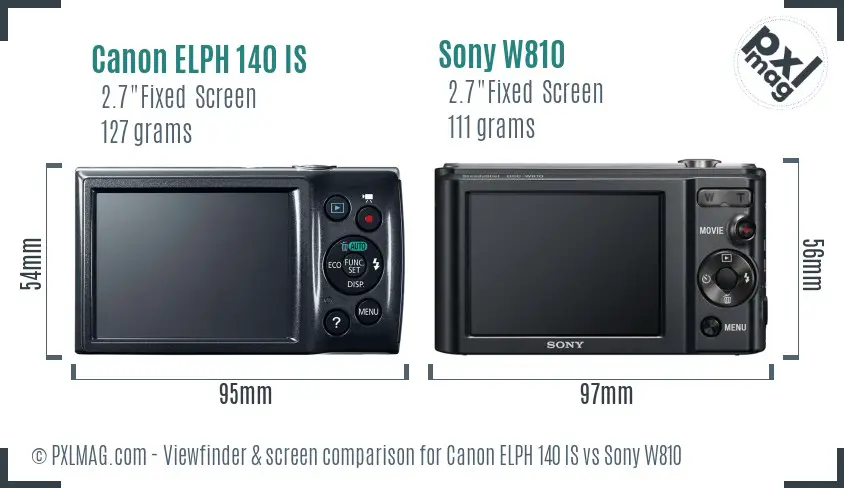 Canon ELPH 140 IS vs Sony W810 Screen and Viewfinder comparison