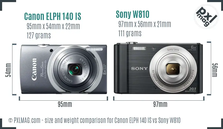 Canon ELPH 140 IS vs Sony W810 size comparison